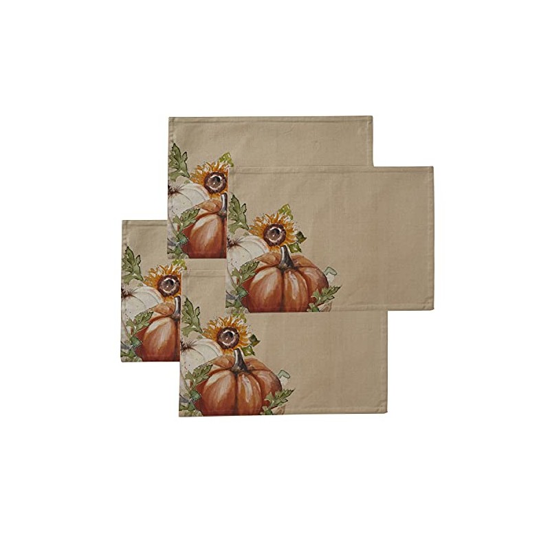 SKL Home Harvest Autumn Pumpkins Placemat (4-Pack), Natural, Large