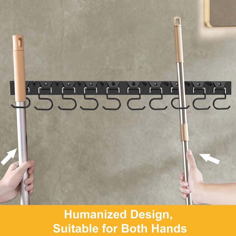 GARLWOLEX Broom Hanger, 2-Pack Mop Holder Wall-Mounted Garden Tool Organizer