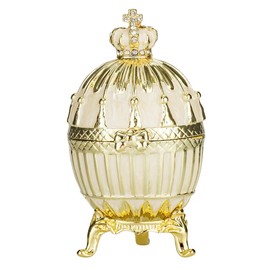 danila-souvenirs Faberge style Ribbed Egg Trinket Jewel Box with Imperial Crown 3.6'' (9 cm) cream