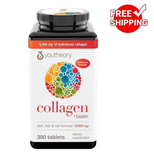 youtheory Collagen Plus Biotin, 390 Tablets, Exp 5/2026- FREE SHIPPING