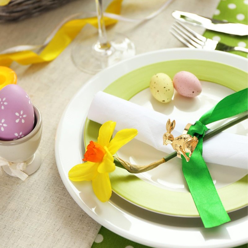12 PCS Napkin Rings Set, Easter Bunny Dinner Napkin Buckle
