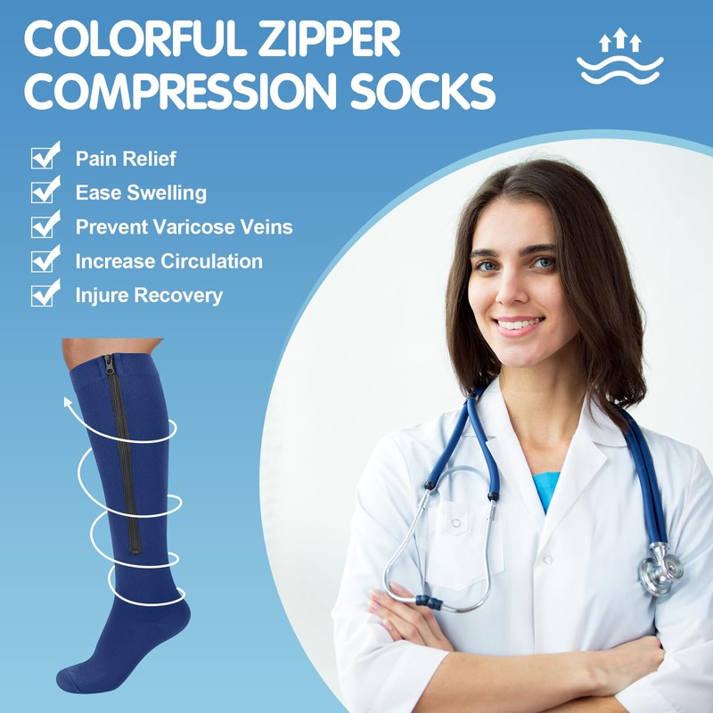 Tarpop 4 Pairs Men Zipper Compression Socks Colorful 20-30mmhg Compression