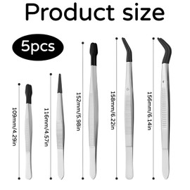 5-Piece Tweezers, Tweezers Craft, Tweezers Set, Precision Tweezers, Craft Tweezers, Stainless Steel Precision Instruments, with Rubber Tip Tool for Repair and Good Work, Taxidermy and Finest Work
