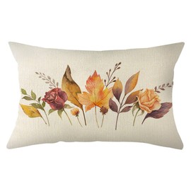 Ogiselestyle Watercolor Fall Leaves Throw Pillow Cover 12x20 Inch, Seasonal Autumn Floral Thanksgiving Harvest Decoration for Home Sofa Couch