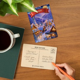 Oregon, Sleepy Winter Christmas Village (4x6 Birch Wood Postcards, 2-Pack Stationary, Rustic Home Wall Decor)