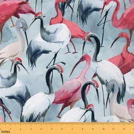 Flamingo Fabric by The Yard,Red Crowned Crane Bird Wild Animals Upholstery Fabric for Chairs Sofa,Graffiti Geometric Lines Waterproof Fabric for Upholstery and Home DIY Projects,1 Yard