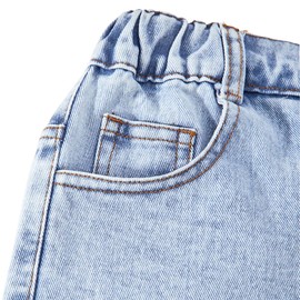 Nivne Tco Tween Girls Wide Leg Jeans, Elastic Wasit Ripped Denim Pants with Pockets, Pattern Print Jeans for Girls (US, Age, 10 Years, Blue)