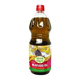 Nihar Naturals Kacchi Ghani Mustard Oil| Cold Pressed| 100% Pure Mustard Oil| For Skin, Hair Care & Body Massage| Enriched with Omega 3 & Natural Anti-Oxidants| Unrefined Mustard Oil| 33 Fl.oz