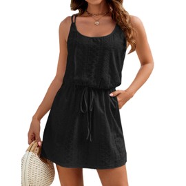 Blooming Jelly Womens Hollow Out Swimsuit Cover Up Strappy Beach Coverup Summer Casual Sundresses 2024 (Medium, Black)