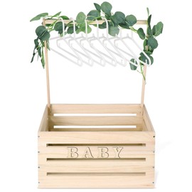 Barydat Wooden Baby Shower Crate Closet, Baby Shower Gift Basket with Handle and Garland Storage Crate Hamper Baby Shower Wooden Crate Newborn Baby Gifts Basket for Pregnancy New Parent(Wood Color)