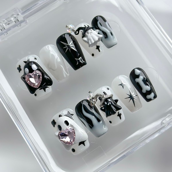 Halloween Press on Nails Medium Coffin Handmade Nails 3D Unique
