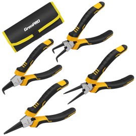 GRENPRO 4-Piece Snap Ring Pliers Set - 7-Inch Internal/External Circlip Pliers Kit (Straight/Bent Jaw, 5/64" Tip) for Ring Removal, Heavy Duty Chrome Vanadium Steel with Storage Pouch