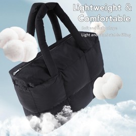 Yumt Teacher Tote Bag for Women Laptop Bag with Zipper Nurse Tote Laptop Briefcase Lightweight Puffy Handbag for Work, Travel, Office, College, Nursing, Gym, Dance, Black