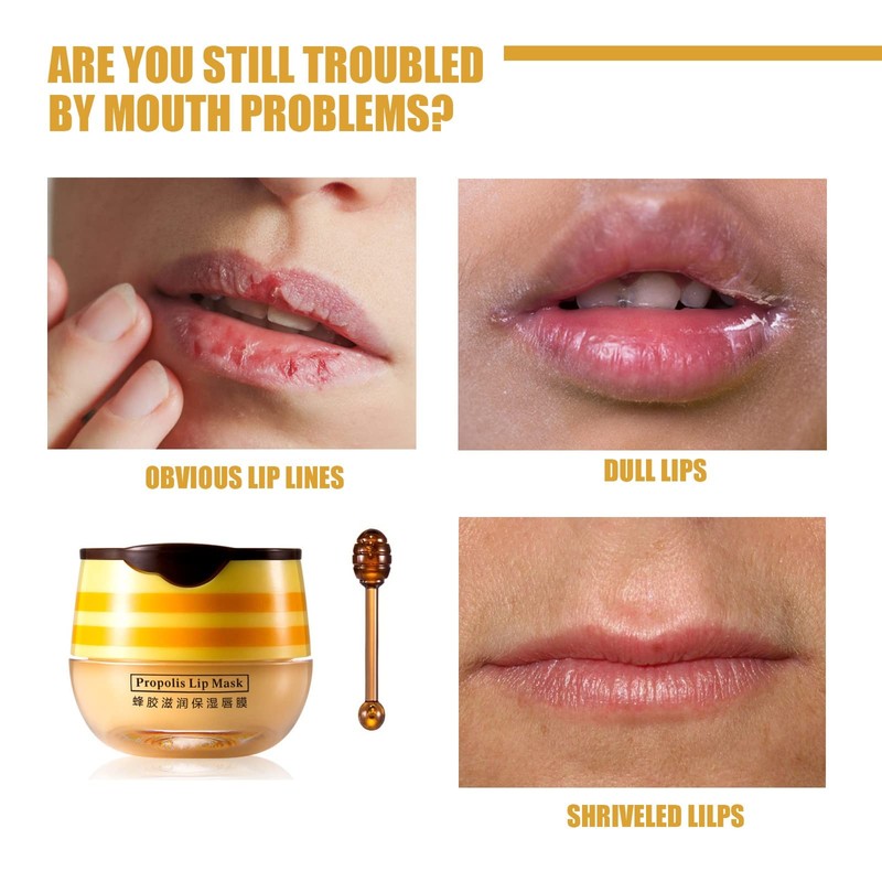 2 Pcs Lip Balm Honey Pot,Honey Propolis Lip Mask Hydrating