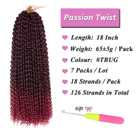 Samtress Passion Twist Hair 18 Inch Water Wave Crochet Hair 7 Packs Ombre Burgundy Pre looped Bohemian Curly Twist Braiding Hair for Faux Locs、Butterfly Locs Crochet Braids Hair Extensions (#TBUG)