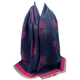 GFM Cashmere Feel Shawl - Mulberry Trees - Navy Blue Fuchsia - (MBSHL-AT-931-GHNLFSH)