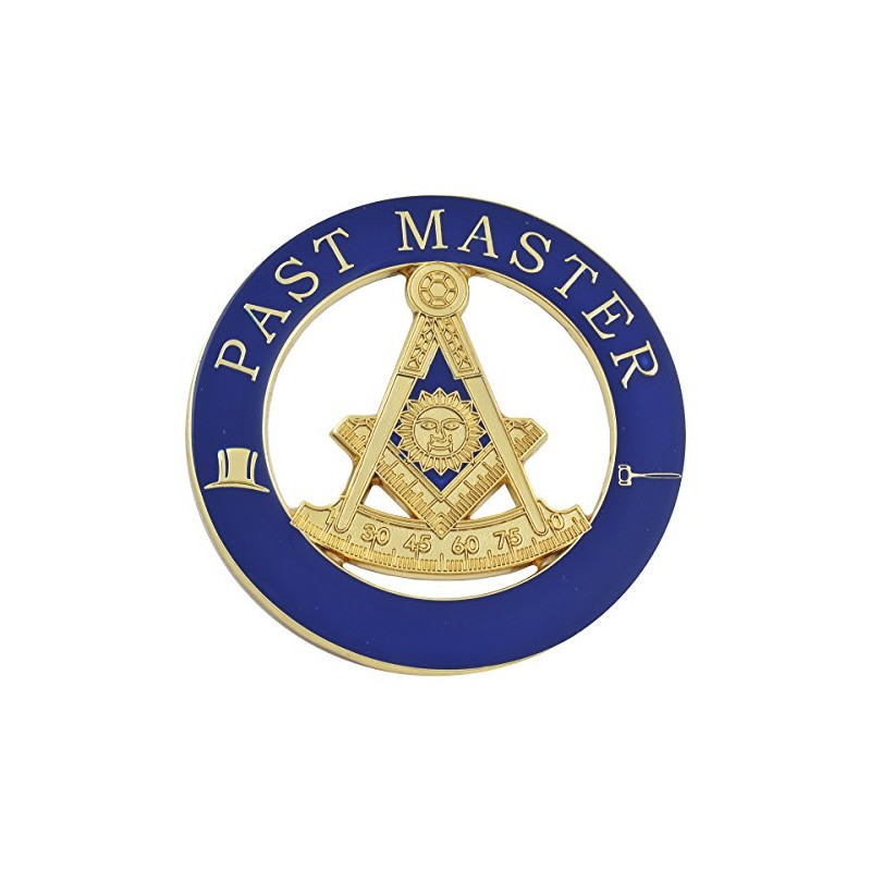 Past Master Round Masonic Auto Emblem - [Gold & Blue][3''
