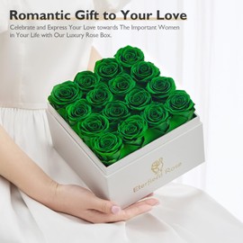 Eterfield Eterfield Forever Flowers Preserved Roses Real Roses That Last a Year Rose Box Gifts for Her Mothers Day Valentines Day Christmas (Square White Box, 16 Blackish Green Roses)