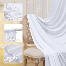 30ftx10ft Wrinkle Free White Backdrop Curtains for Party Background, Silky Polyester Photo Backdrop Drapes 6 Panels Back Drop Cloth for Wedding Birthday Photography Baby Shower Decor