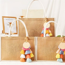 Poranlem Burlap Gift Bags with Handles and Colorful Tassel Charm Blessing Tags 6Pcs 12.2x 9.8x 4 Brown Bulk Bridesmaid Bachelorette Jute Tote for Wedding Party Birthday Mothers Day