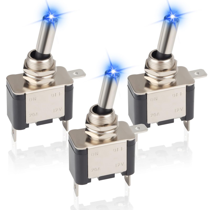 3 PCS LED Lighted Rocker Toggle Switch, 12V SPST 3