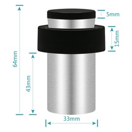 Door Stops, Floor Wall Mounted Door Stopper Silver Stainless Steel Heavy Duty Door Stop Modern Tall Door Stoppers for Skirting, Outdoor Doorstop with Sound Dampening Rubber Tip & Ring, 64mm, 10 Pack