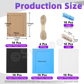 Swpeet 64Pcs Colorful 6 Inch Paper Photo Frames Set, Hanging Photo Display Frames, Cardboard Picture Frames, Colored/Khaki/White/Black Hanging Album Frame Each for 10Pcs, 20Pcs Clips, 4Pcs String