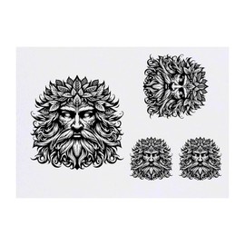 4 x 'Green Man Portrait' Temporary Tattoos - Water Resistant, Skin-Safe, Non-Toxic Transfers, Mixed Sizes (TO00084182)