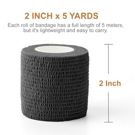 MUEUSS Cinta autoadhesiva para vendaje veterinario, vendajes cohesivos autoadherentes, vendajes de primeros auxilios aprobados 2 pulgadas x 5 yardas, negro 2, 6 roll