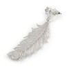 Silver Tone Clear Crystal Delicate Feather Drop Earrings - 50mm