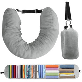 iophi - Fillable Neck Pillow - Soft Aeroplane Travel Neck Pillow, Washable Cushion Cover, Flight Pillow Neck - Hand Luggage Saver, Fits 3 Days Travel Accessories (Grey)