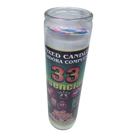Veladora Esotérica Mexicana: "33 esencias" 14 oz, Blanca, Sin Aroma