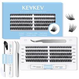 KevKev Lash Extension Kit 120Pcs DIY Lash Extension Kit Lash Clusters Lash Bond and Seal D Curl 10-16mm Soft Natural Cluster Lashes Lash Applicator Tool for Eyelash Extensions (Ocean, 10-16mix)