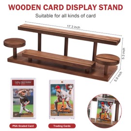 Wooden Trading Card Display Stand, 3-Tier Card Holder for Graded, Sports and TCG Cards, Tabletop Display Holder, Rustic Solid Wood Shelf Stand for Basketball Football Hockey (Brown)