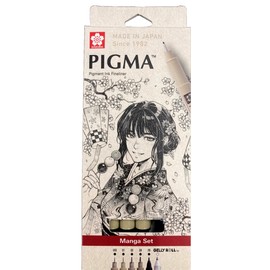 SAKURA Pigma Micron - Pigment Fineliner Pens - 005/01/05/08/GellyRoll 0.5mm/Fine Brush - Paper Case of 6 - Black Ink