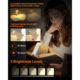 NeonIt Reading Light,Rechargeable Book Light for Reading in Bed,Upgraded Portable Clip-on LED Bookmark Lamp with Metal Hinge,800 mAh Long Lasting,3 Amber Colors&5 Brightness&Timer for Book Lovers,Kids