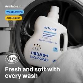 ATTITUDE Liquid Laundry Detergent, EWG Verified, HE Compatible, Plant-Based & Vegan, Natural Laundry Soap, Citrus Zest Scent, 60.8 Fl Oz