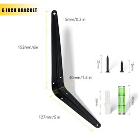 KOOLPUG Shelf Brackets with Screws and Mini Spirit Level, 10 Pcs London Shelf Brackets, Wall Mount Shelf Brackets, Bookshelf Bracket, Floating Shelve Bracket (Black,10Pc) (5x6 Inch)