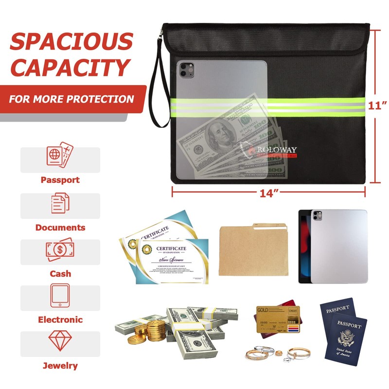 ROLOWAY Fireproof Document Bag (14 x 11 inch) with 5200℉