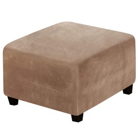 H.VERSAILTEX Square Ottoman Covers Ottoman Slipcover Square Footstool Protector Covers Storage Stool Ottoman Covers Stretch with Elastic Bottom, Feature Real Velvet Plush Fabric, Camel
