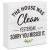 The House Was Clean yesterday Wood box sign Desk Decor,Funny home sign Wooden block Sign,Home Wooden Sign for Home Tabletop Shelf Wall Decor