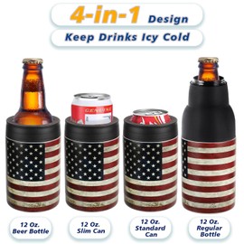 Stepstall 1 Pack Beer Gifts for Men, 4-in-1 Beer Bottle and Can Cooler for 12 Oz. Slim Can Bottle, Beer Bottle Insulators Holder Vacuum Stainless Steel(Navy Blue)