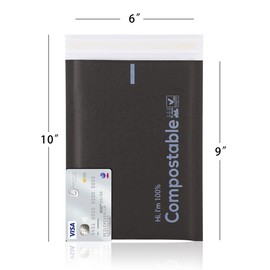 6x10 100% Biodegradable Bubble Mailers,25 Count Kraft Black #000 Compostable Padded Packaging Wrap Envelopes Pouches Eco Friendly Self Seal Bags