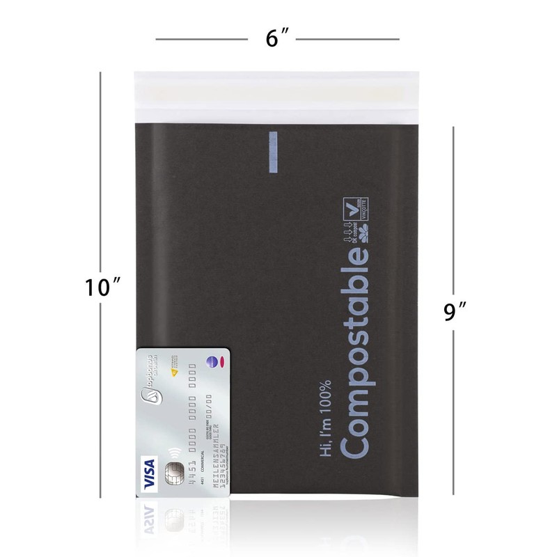 6x10 100% Biodegradable Bubble Mailers,25 Count Kraft Black #000 Compostable