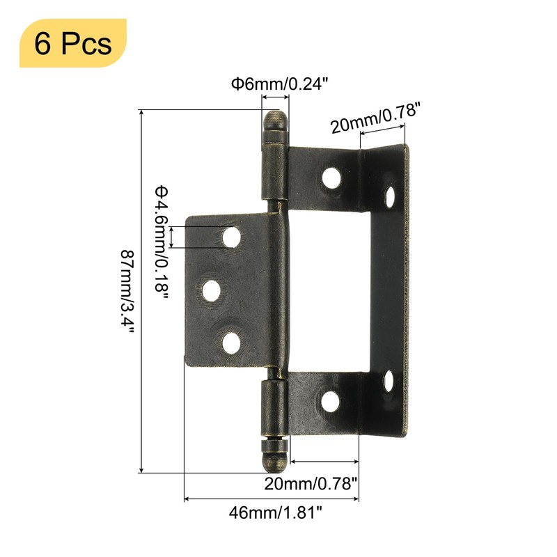 sourcing map 6Pcs Cabinet Hinges Full Inset, 3.4x0.78Inch Partial Wrap