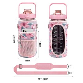 Botella Agua 2 Litros con Funda Protectora Pajita, Botella de Agua Motivacional Asa, sin Fugas,Botella Sin BPA, Perfecta para Gym, Escuela y Oficina (rosa)