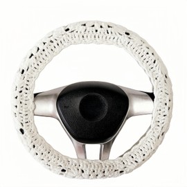 Crochet Steering Wheel Cover, Sunflower Steering Wheel Cover, 14-15 inch, Universal fit, Boho Car Accessories, for Men, Women and Girly, White (A Wheel Cover)