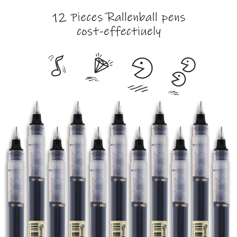 RIANCY 12 Pack Black Liquid Ink Rollerball Gel Pens, 0.5mm