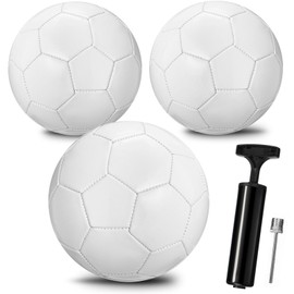 Jexine 3 Pcs All White Soccer Ball First Day of School DIY Soccer Ball with Needle Pump for Kids Christian Charity Donation Autograph Soccer Ball Valentine Gift Painting or School Training(Size 5)