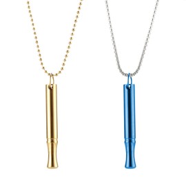 FunnAura 2 Pcs Titanium Steel Breathing Necklace, Portable Whistle Breathlace Exercises Necklace (Gold, Blue)